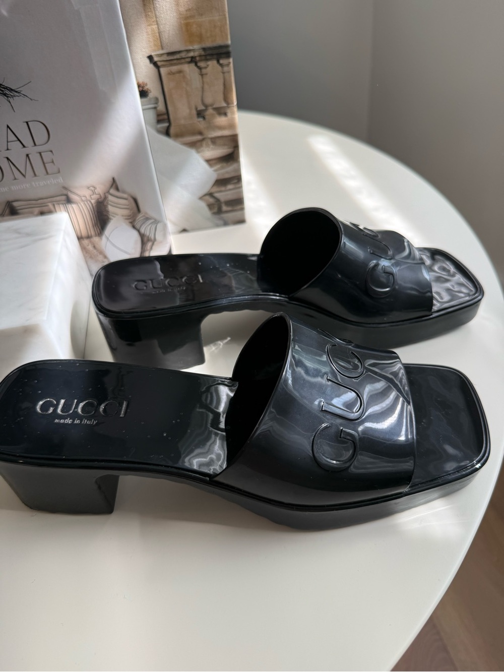Gucci Women's Black Rubber Slide Mules - Picture 4 of 7
